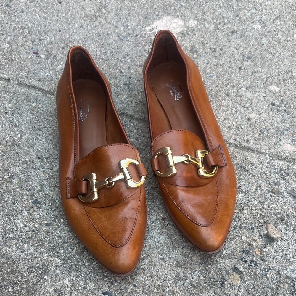 Grillis- Italian Brown Leather Loafers with Gold Buckle size 40